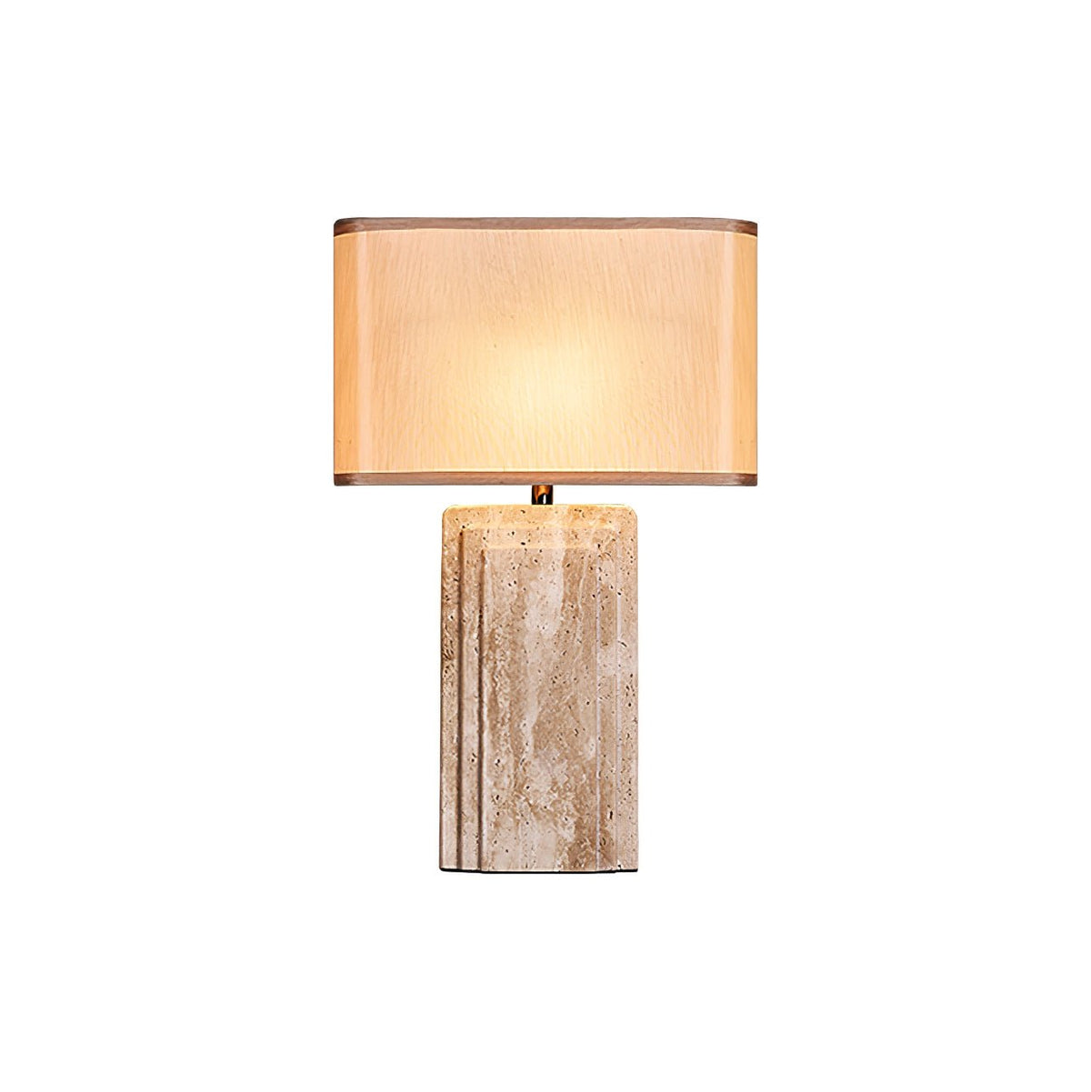 Arco Travertine Table Lamp – Sculptural Stone & Fabric Ambient Light