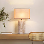 Arco Travertine Table Lamp – Sculptural Stone & Fabric Ambient Light