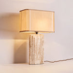 Arco Travertine Table Lamp – Sculptural Stone & Fabric Ambient Light