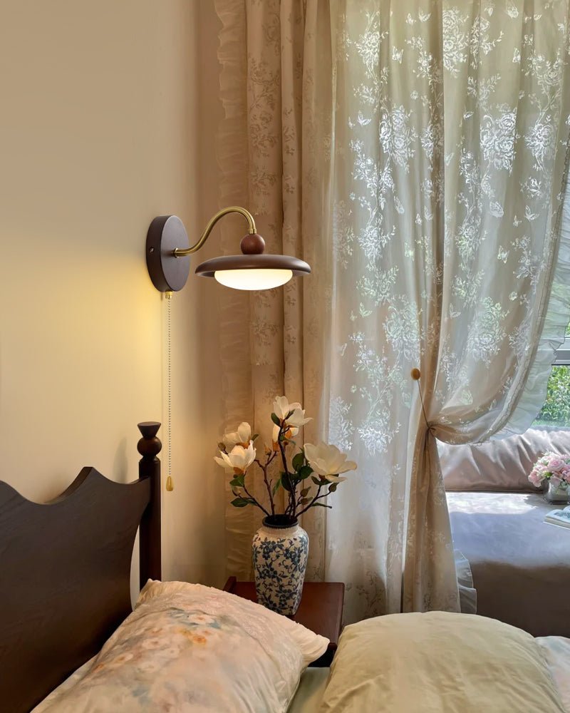 Arcwood Saucer Wall Sconce in Walnut and Brass