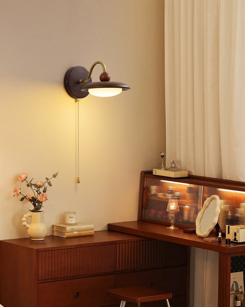 Arcwood Saucer Wall Sconce in Walnut and Brass