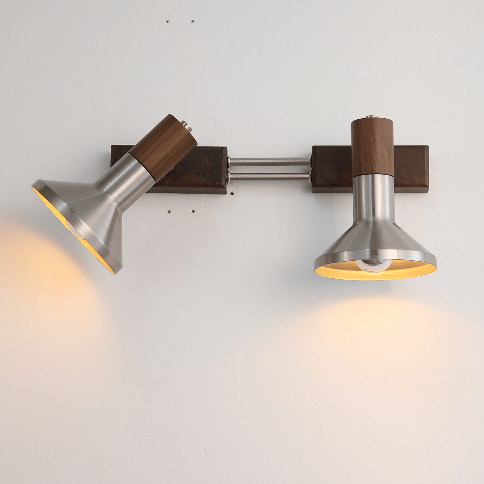 Ardell Dual Spotlight Wall Sconce in Walnut and Nickel