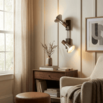 Ardell Dual Spotlight Wall Sconce in Walnut and Nickel