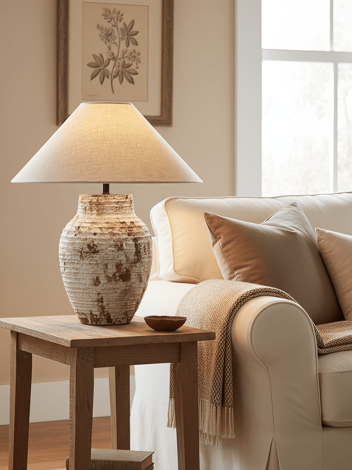 Arden Textured Clay Table Lamp with Linen Shade for Living Room and Bedroom