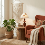 Arden Bloom Table Lamp – Walnut Wood & Floral Fabric Shade