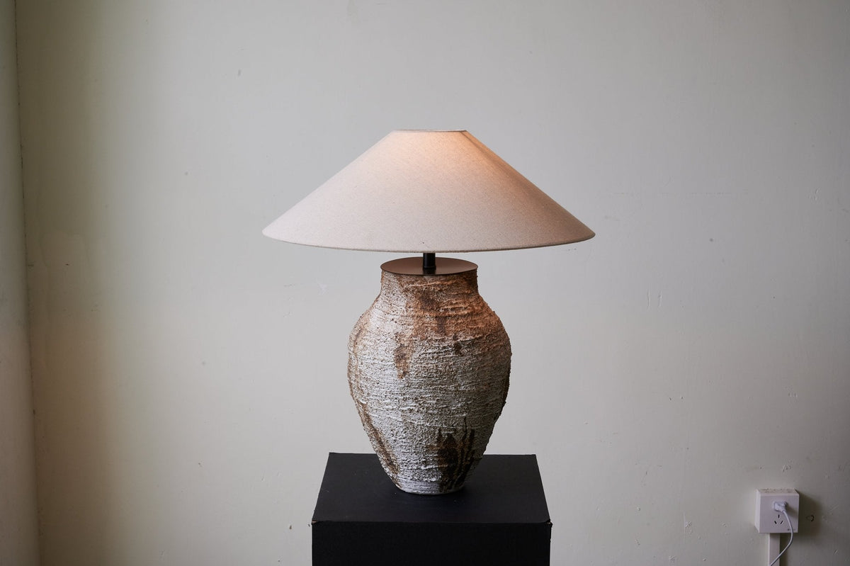 Arden Textured Clay Table Lamp with Linen Shade for Living Room and Bedroom