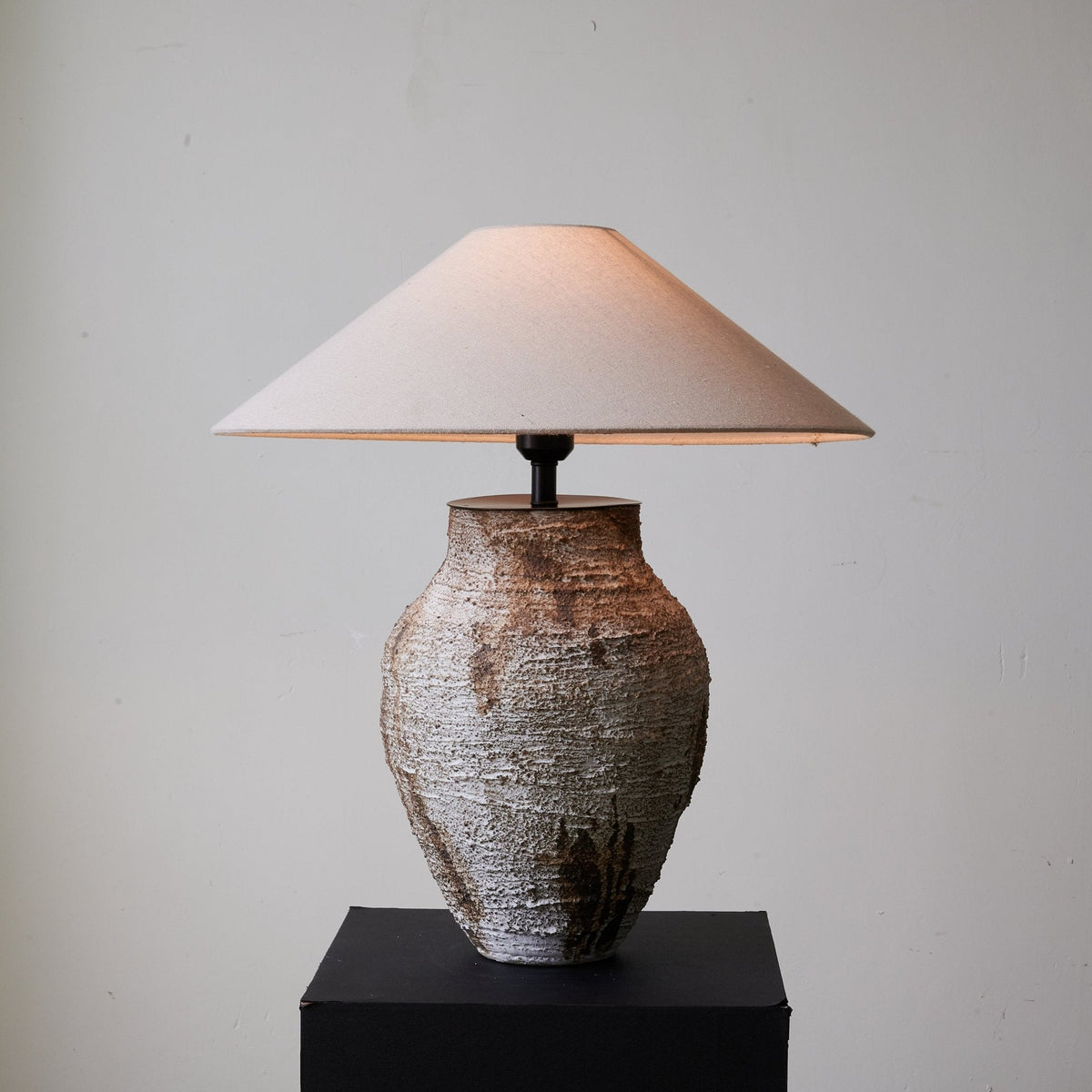 Arden Textured Clay Table Lamp with Linen Shade for Living Room and Bedroom