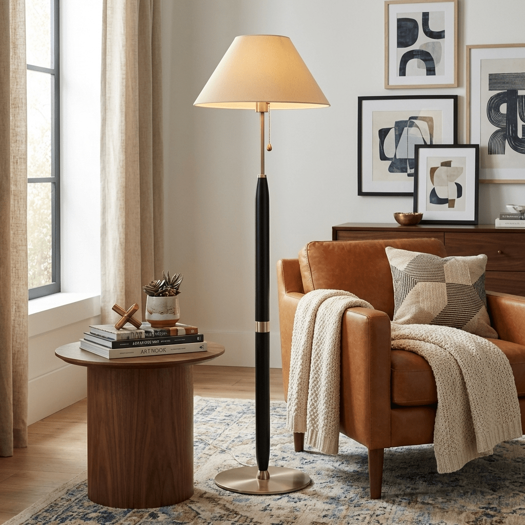 Arden Wood Floor Lamp – Modern Natural Wooden Standing Light for Living Room & Bedroom