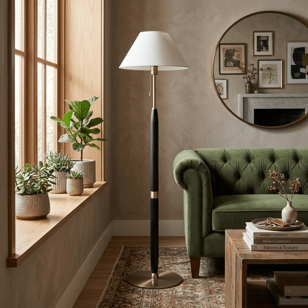 Arden Wood Floor Lamp – Modern Natural Wooden Standing Light for Living Room & Bedroom