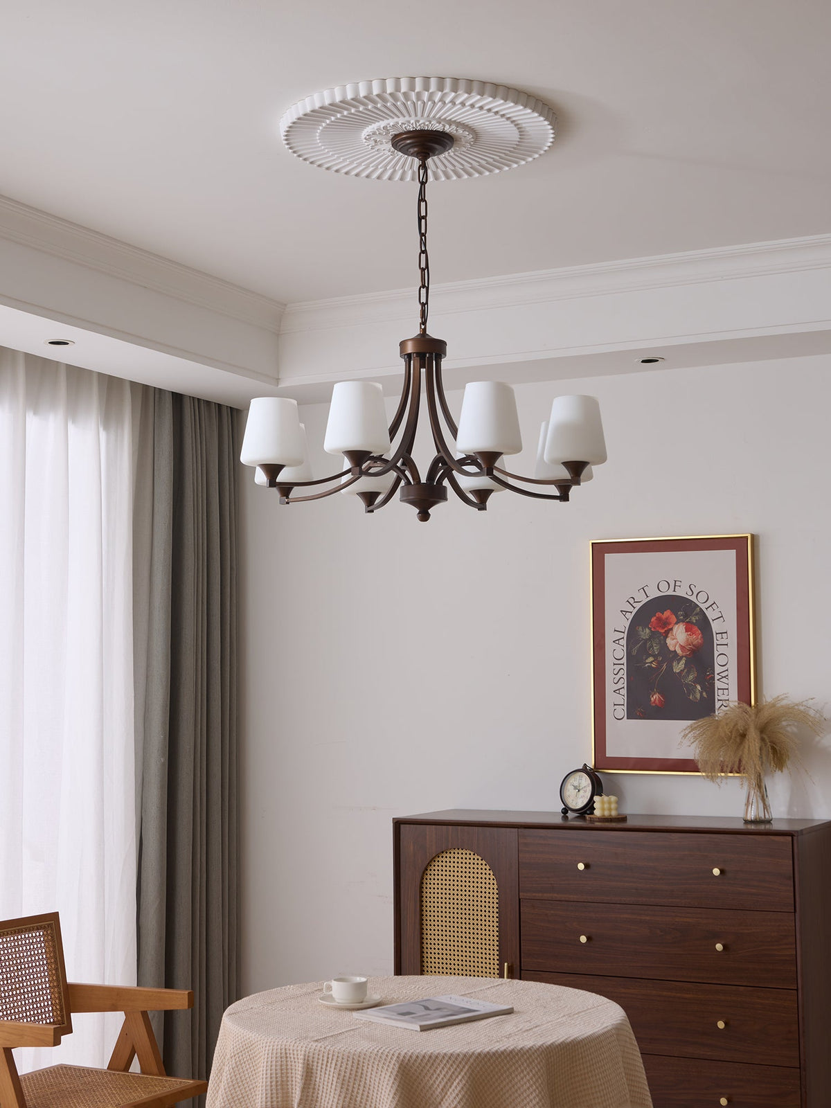 Ardena Classic Chandelier — Bronze & Frosted Glass Pendant Light