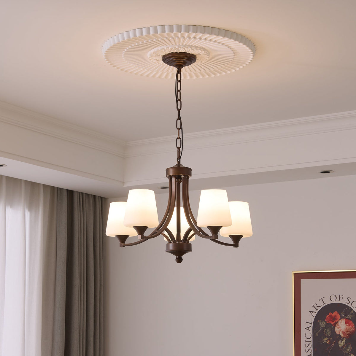 Ardena Classic Chandelier — Bronze & Frosted Glass Pendant Light
