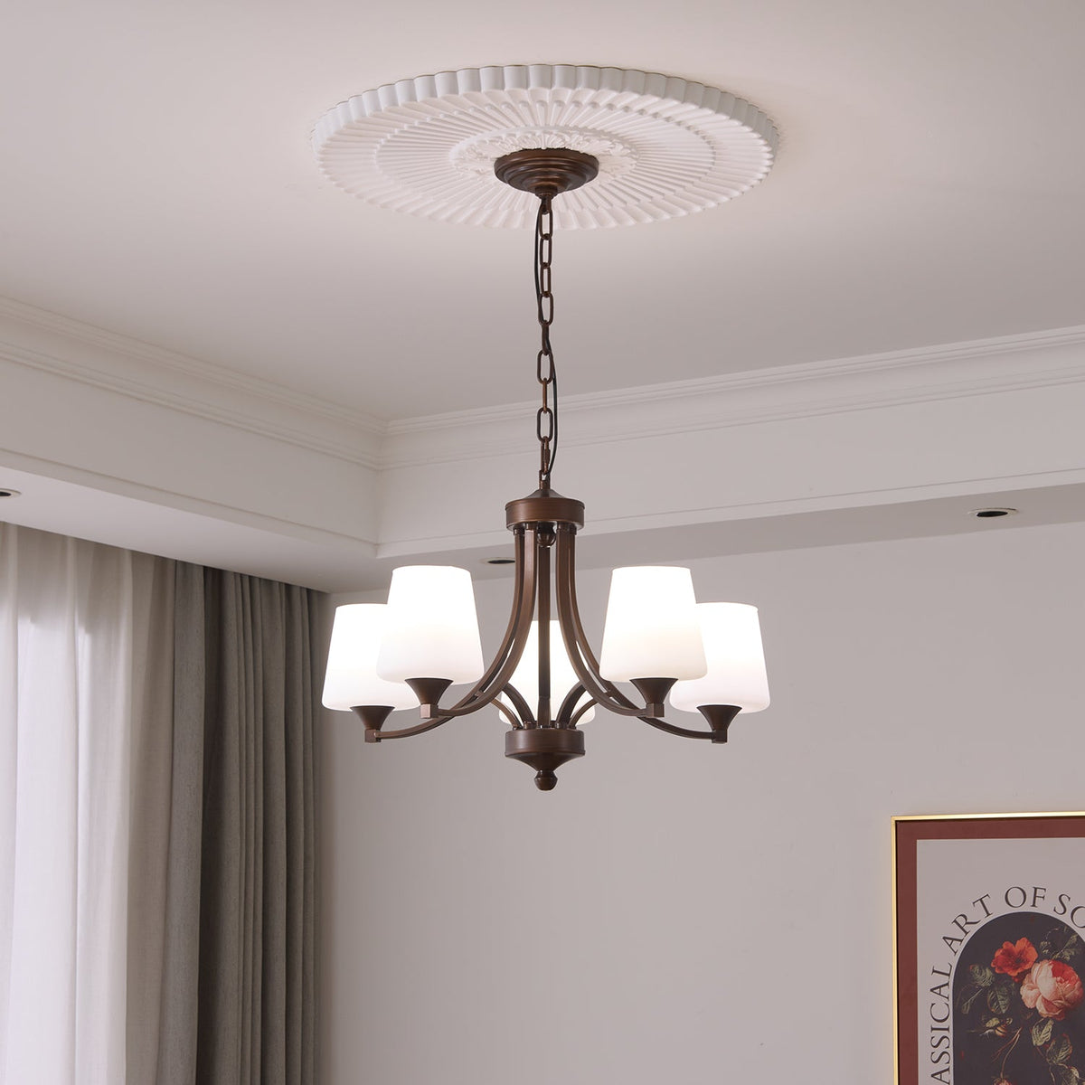 Ardena Classic Chandelier — Bronze & Frosted Glass Pendant Light