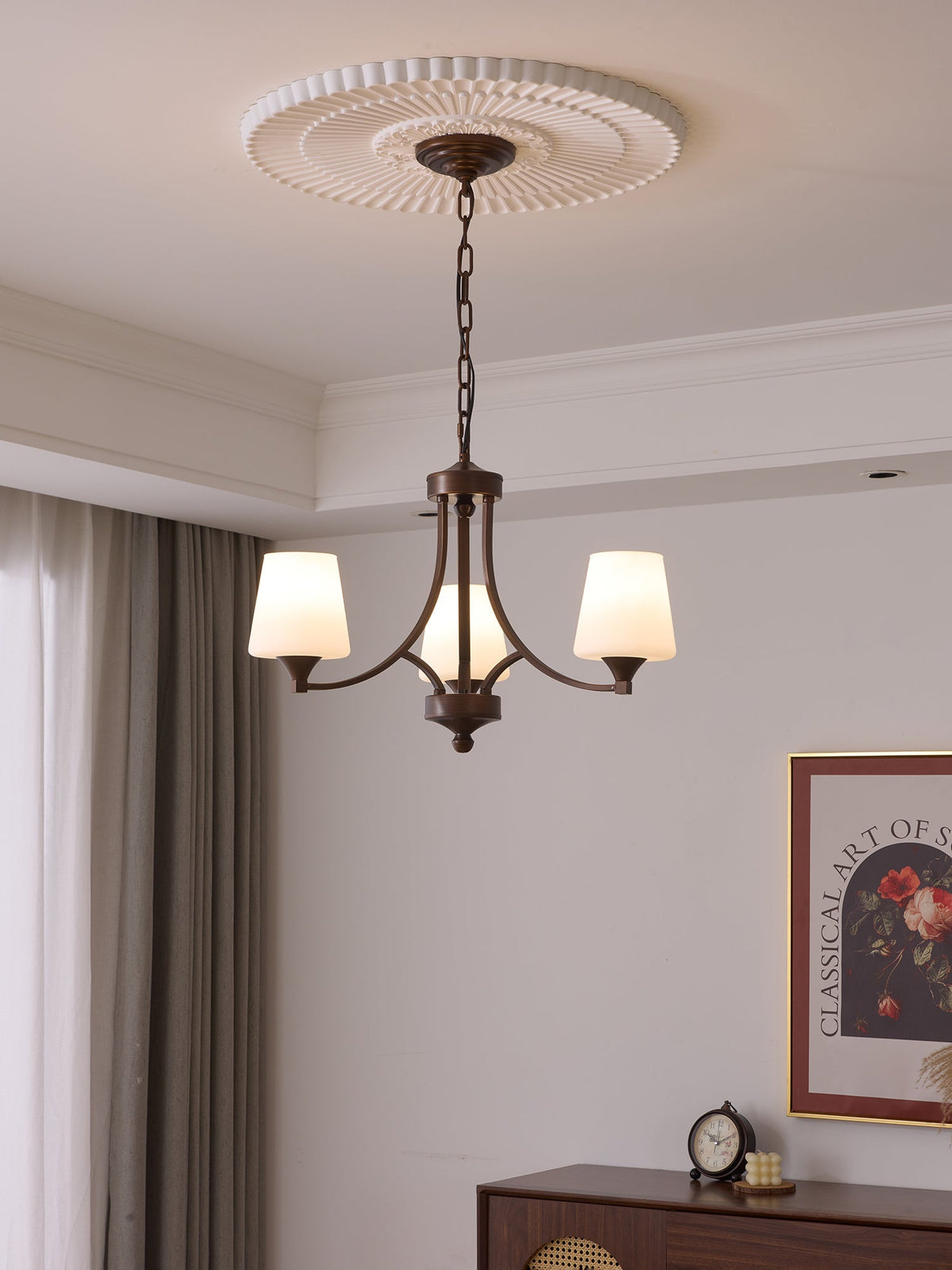 Ardena Classic Chandelier — Bronze & Frosted Glass Pendant Light