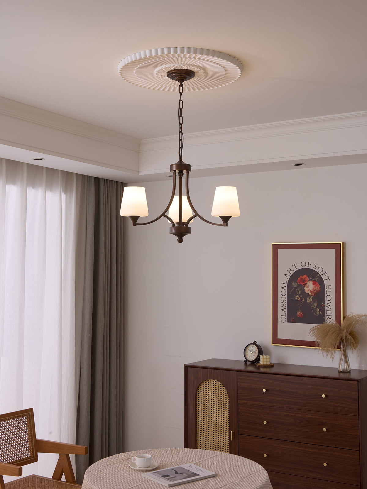 Ardena Classic Chandelier — Bronze & Frosted Glass Pendant Light