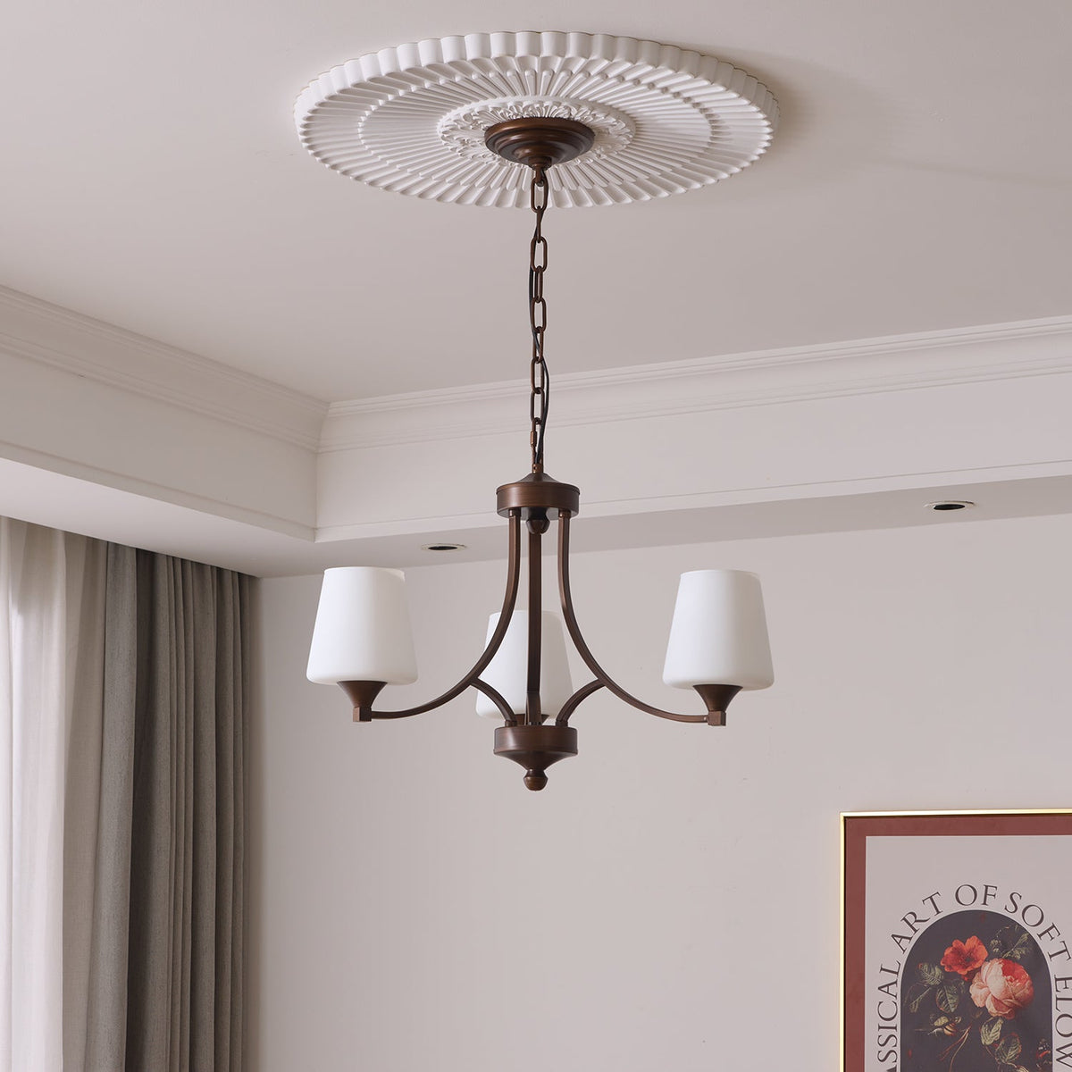 Ardena Classic Chandelier — Bronze & Frosted Glass Pendant Light