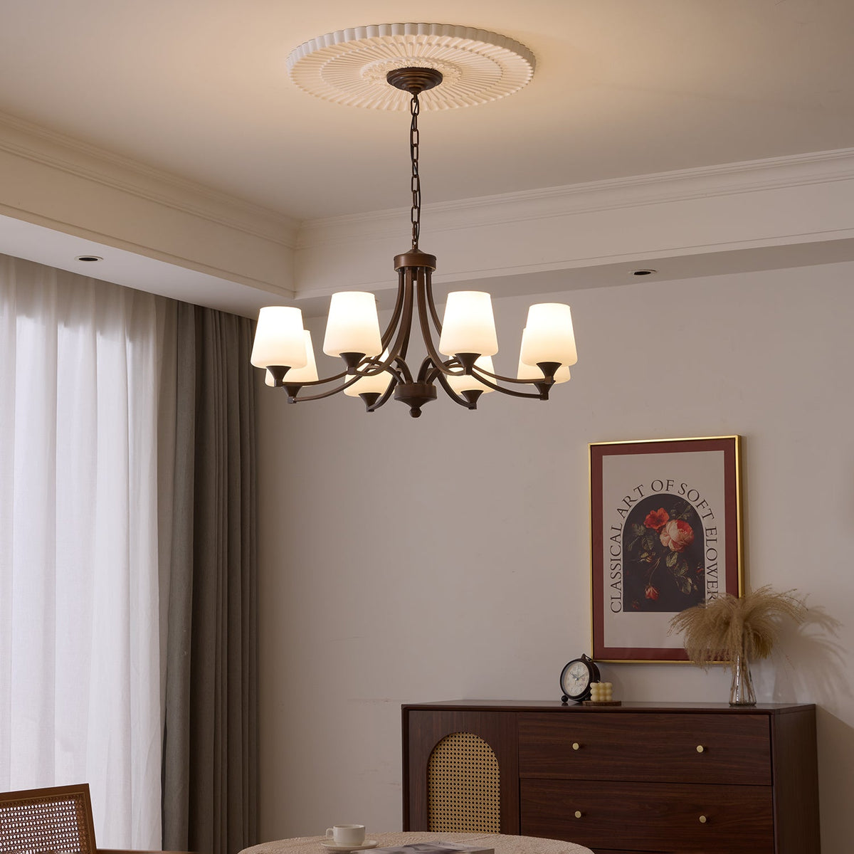 Ardena Classic Chandelier — Bronze & Frosted Glass Pendant Light