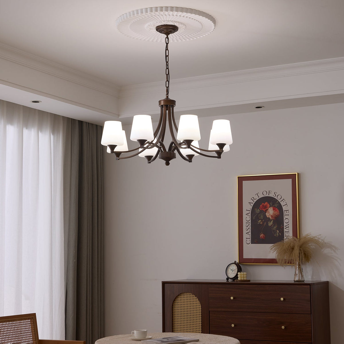 Ardena Classic Chandelier — Bronze & Frosted Glass Pendant Light