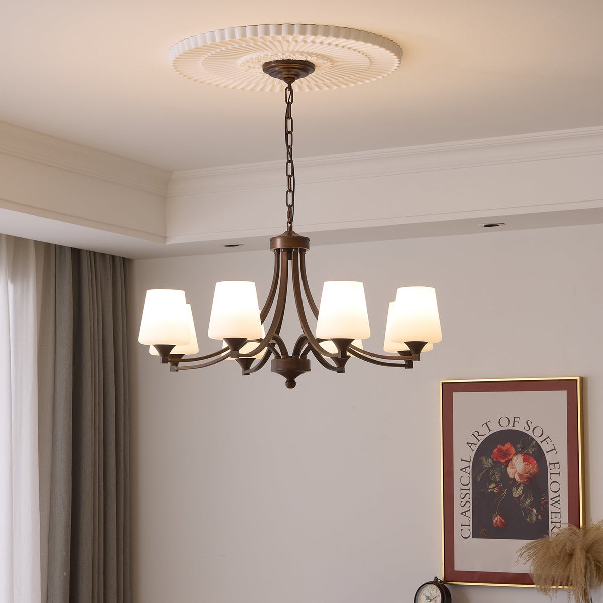 Ardena Classic Chandelier — Bronze & Frosted Glass Pendant Light