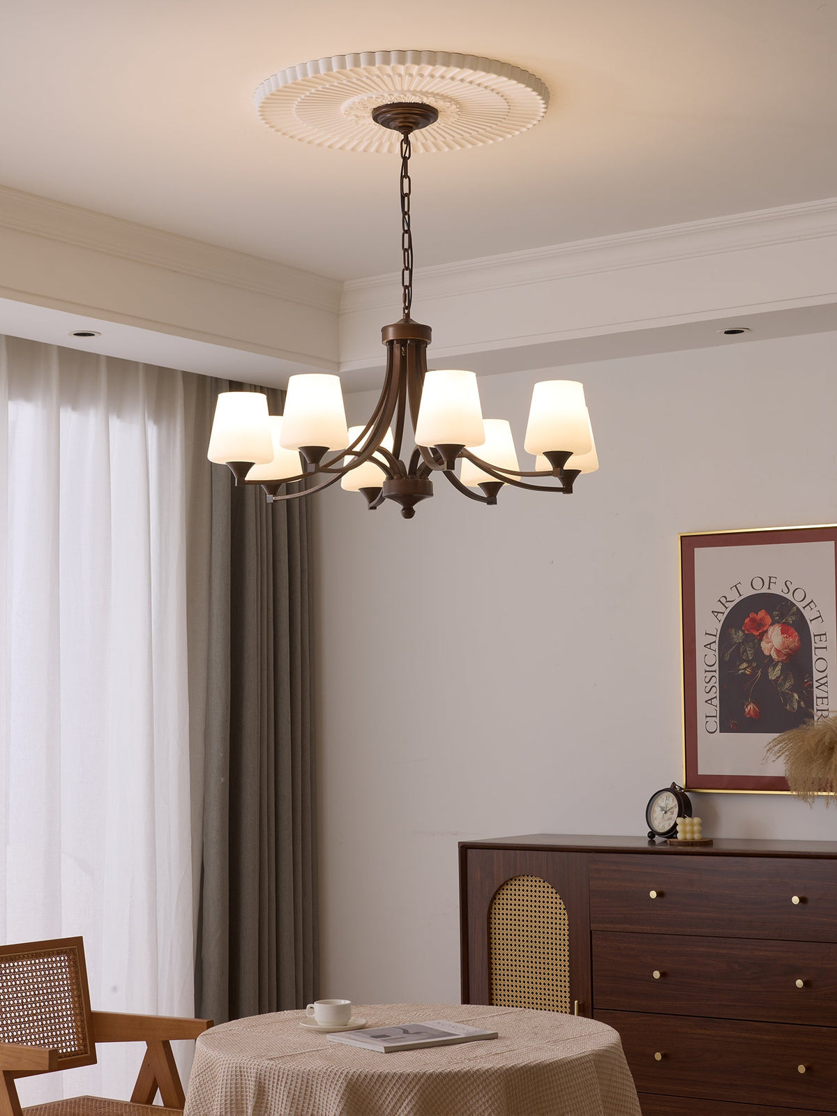 Ardena Classic Chandelier — Bronze & Frosted Glass Pendant Light