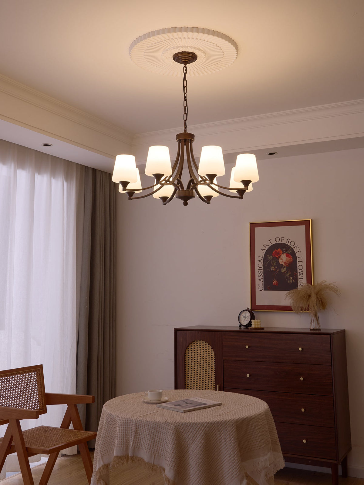Ardena Classic Chandelier — Bronze & Frosted Glass Pendant Light