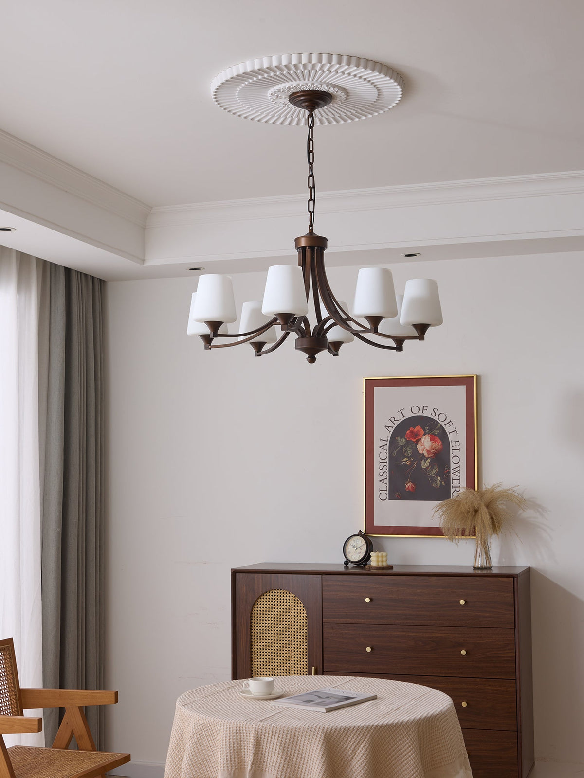 Ardena Classic Chandelier — Bronze & Frosted Glass Pendant Light