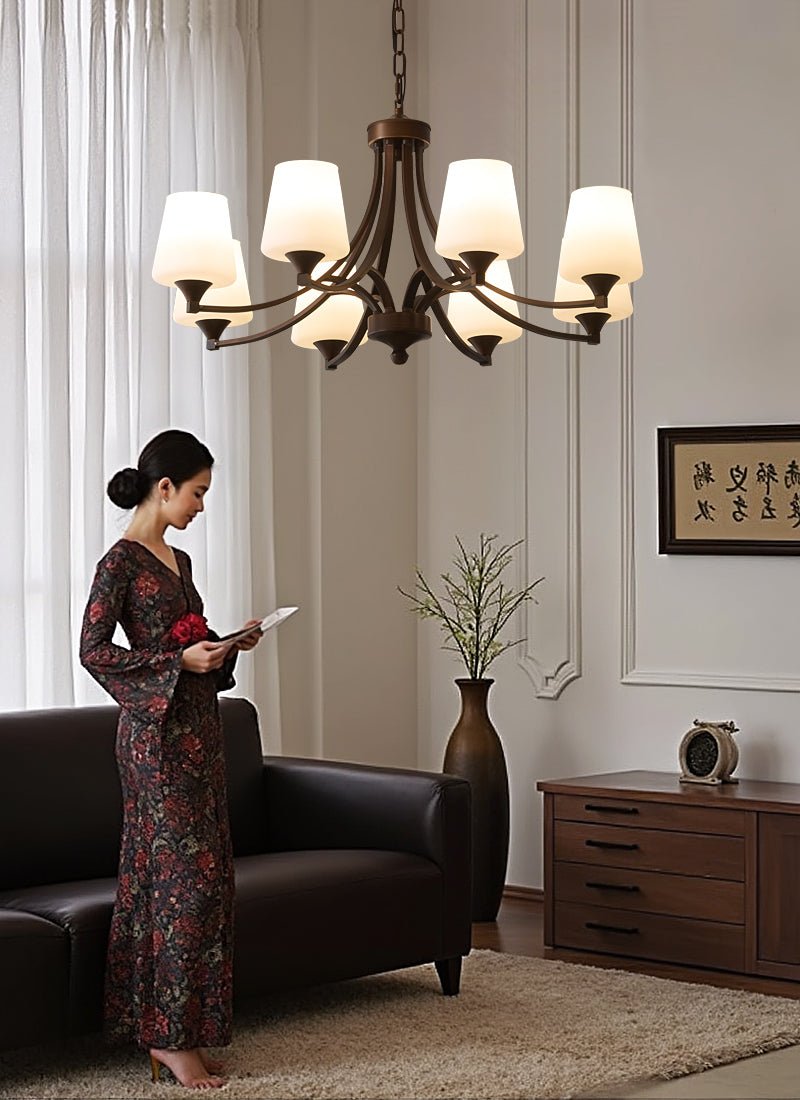 Ardena Classic Chandelier — Bronze & Frosted Glass Pendant Light