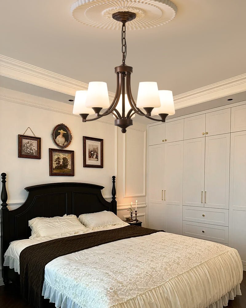 Ardena Classic Chandelier — Bronze & Frosted Glass Pendant Light