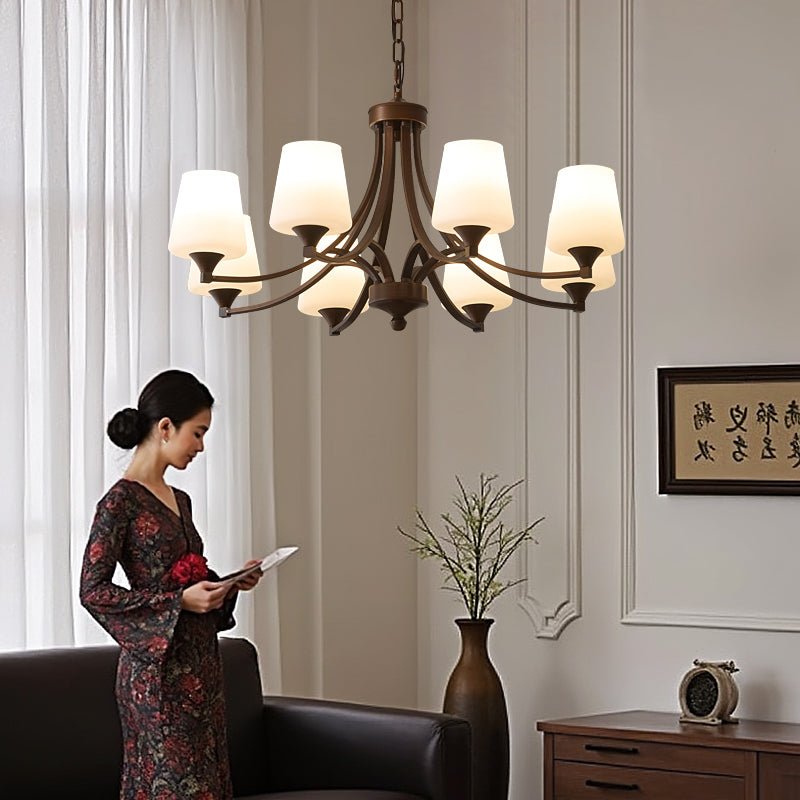 Ardena Classic Chandelier — Bronze & Frosted Glass Pendant Light