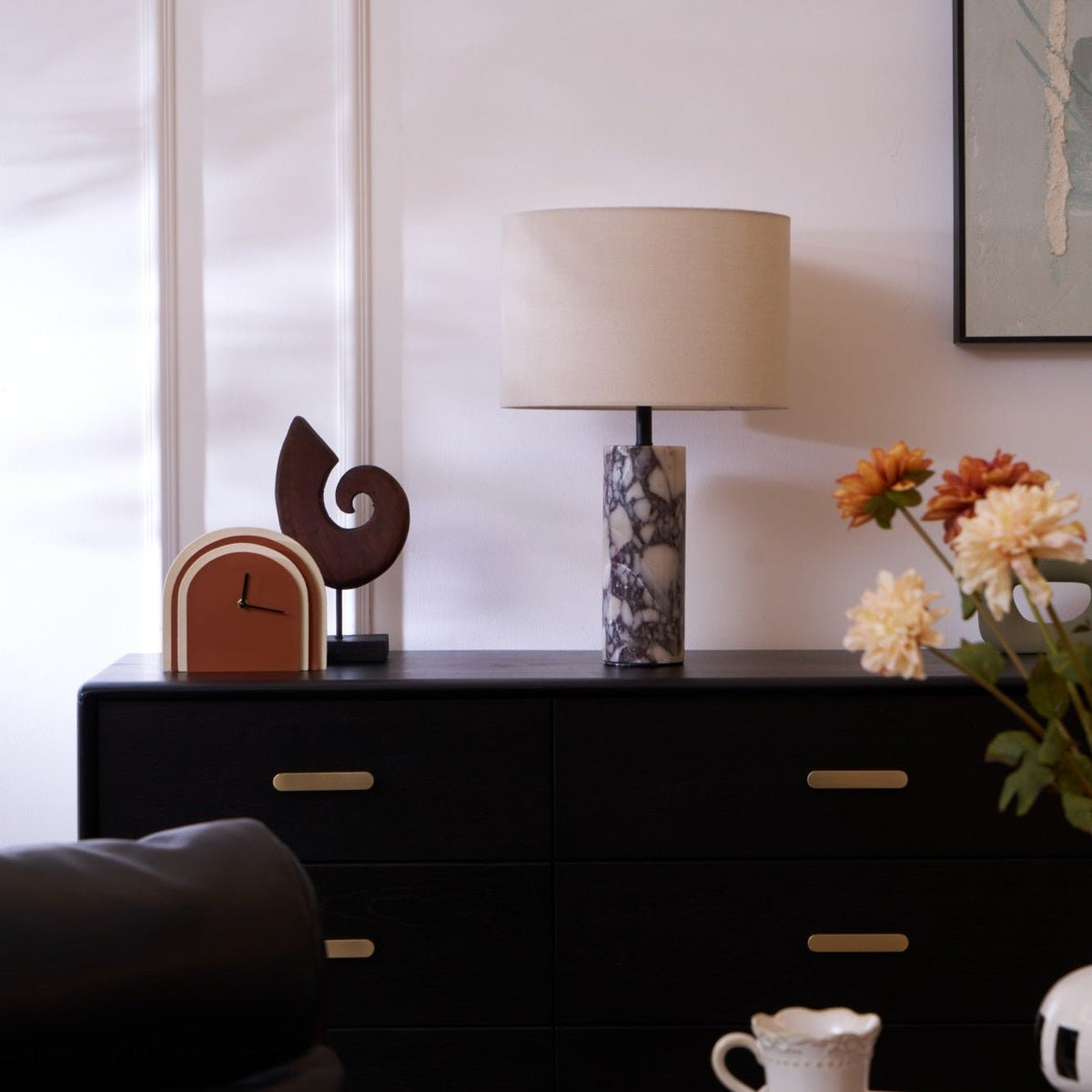 Ardena Marble Table Lamp with Linen Shade for Bedroom and Living Room