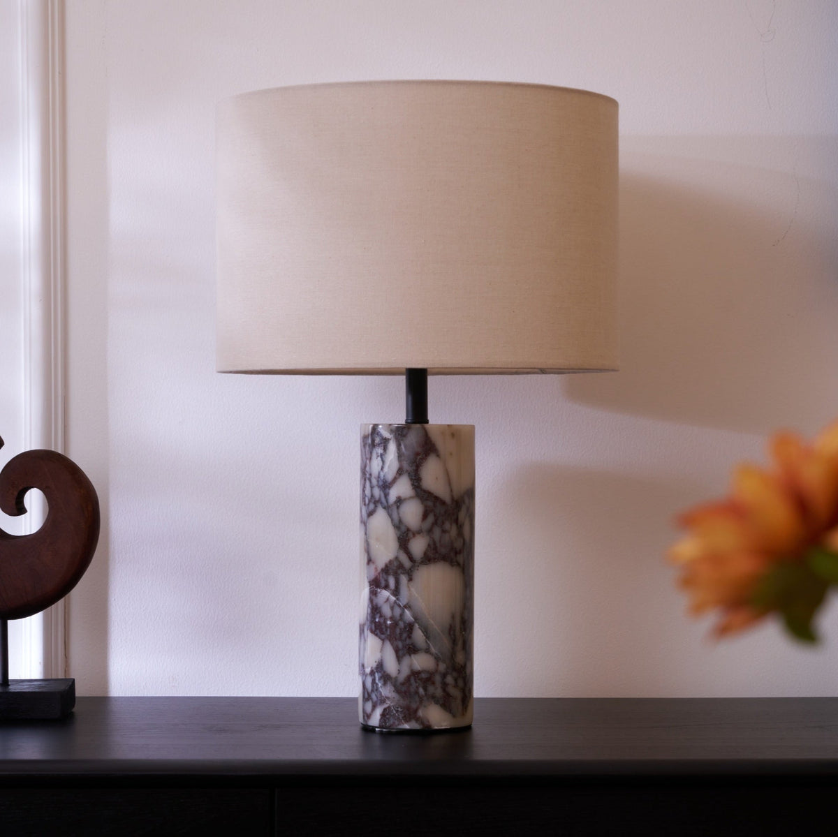 Ardena Marble Table Lamp with Linen Shade for Bedroom and Living Room