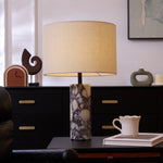 Ardena Marble Table Lamp with Linen Shade for Bedroom and Living Room