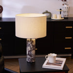 Ardena Marble Table Lamp with Linen Shade for Bedroom and Living Room