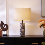 Ardena Marble Table Lamp with Linen Shade for Bedroom and Living Room