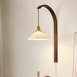 Ardent Wood Wall Sconce with Pleated Glass Shade and Brass Accents