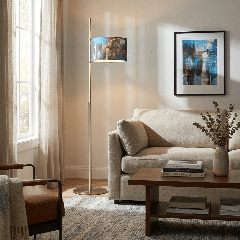 Ardent Linear Floor Lamp – Modern Minimalist Metal & Fabric Standing Light