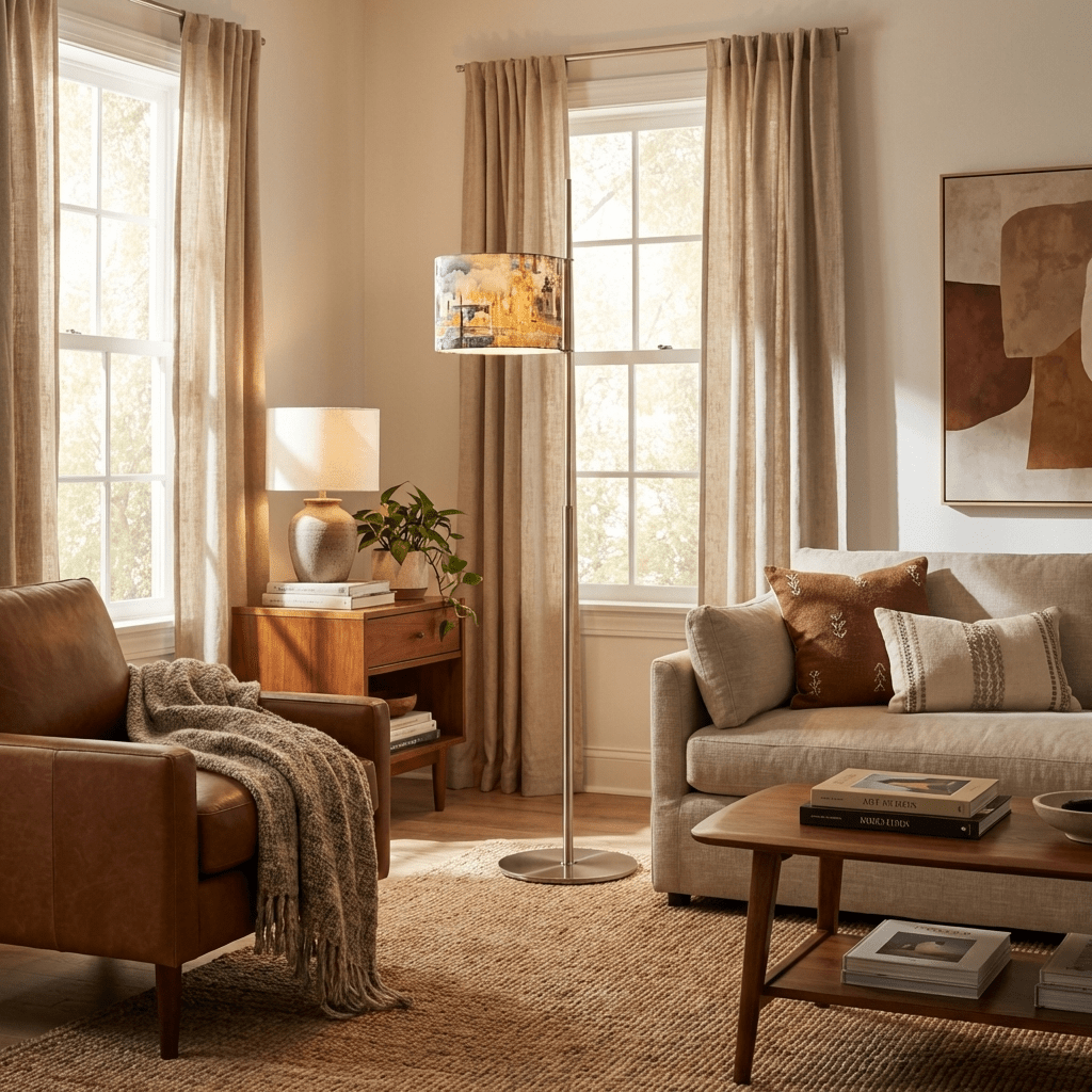Ardent Linear Floor Lamp – Modern Minimalist Metal & Fabric Standing Light