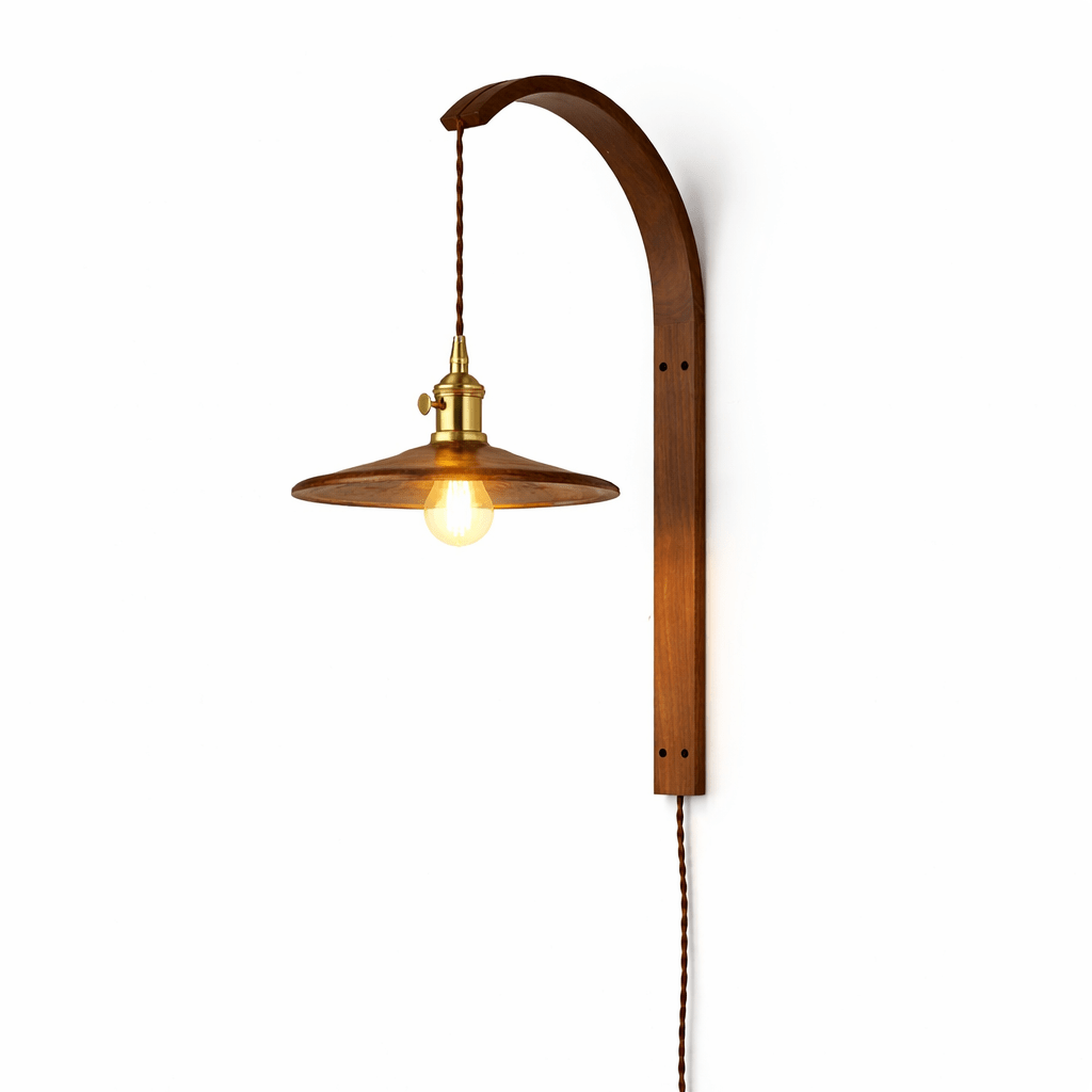 Ardent Wood Wall Sconce with Pleated Glass Shade and Brass Accents