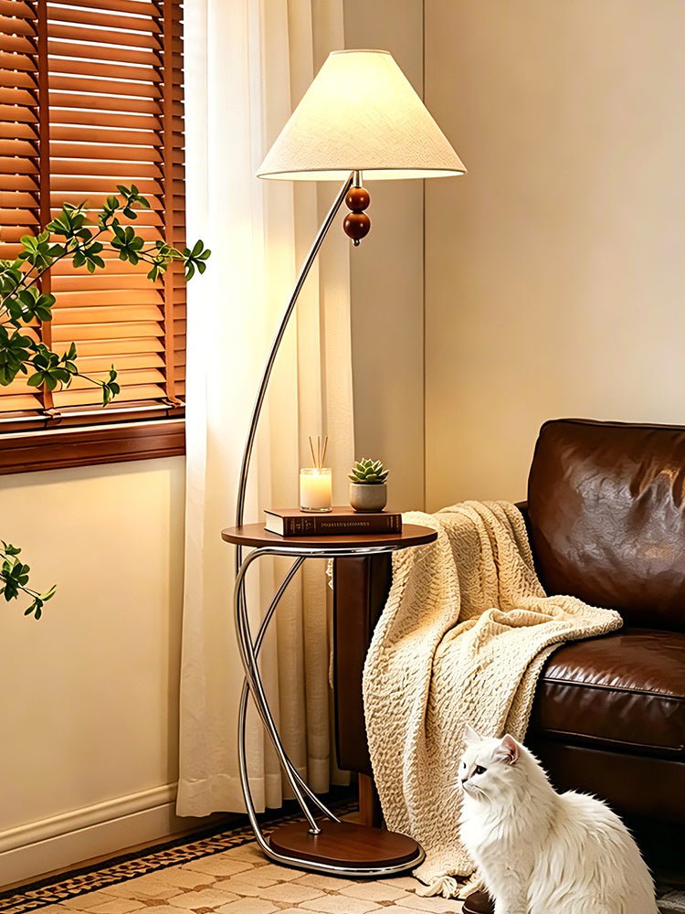 Aria Curved Shelf Floor Lamp with Fabric Shade