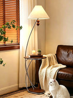 Aria Curved Shelf Floor Lamp with Fabric Shade