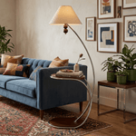 Aria Curved Shelf Floor Lamp with Fabric Shade