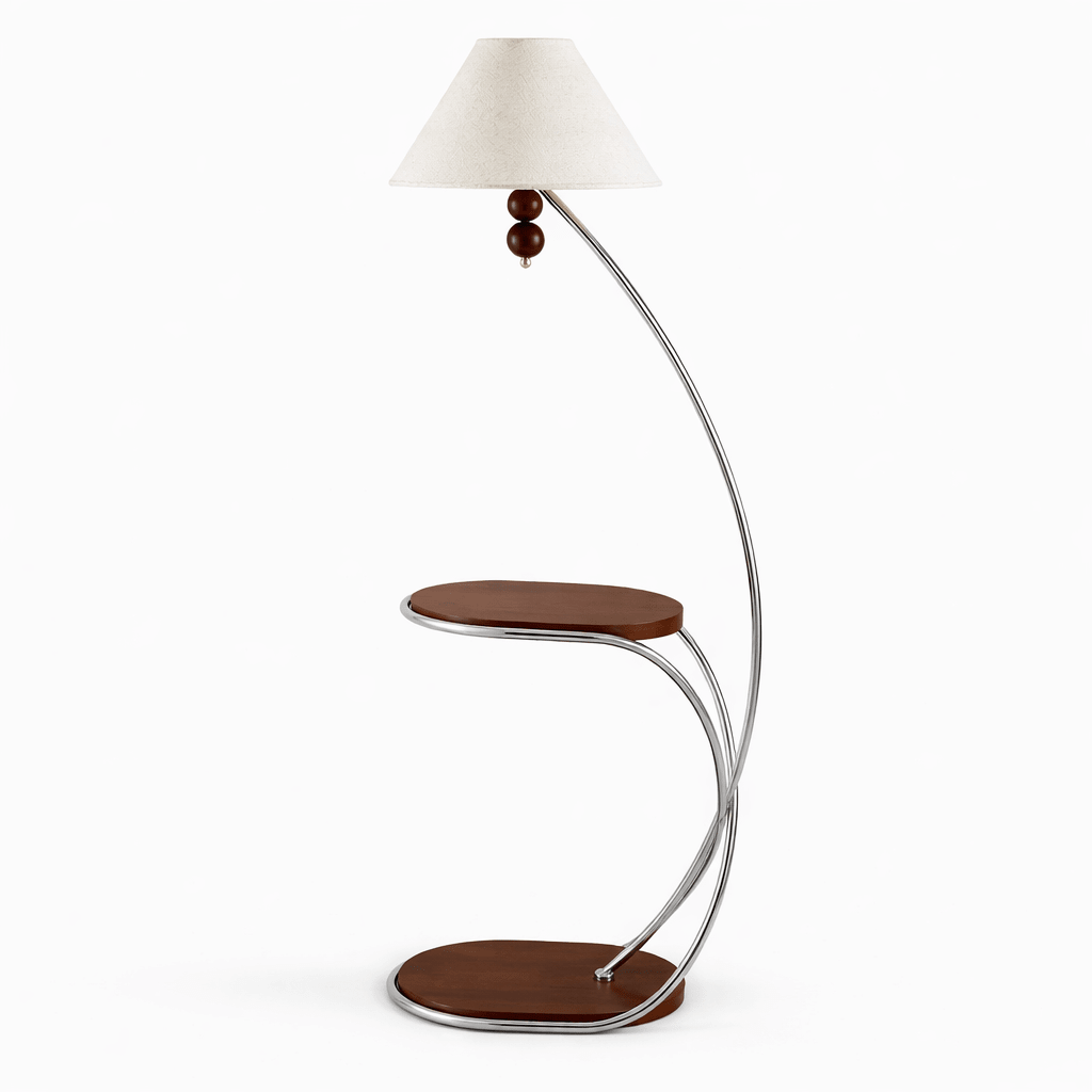 Aria Curved Shelf Floor Lamp with Fabric Shade