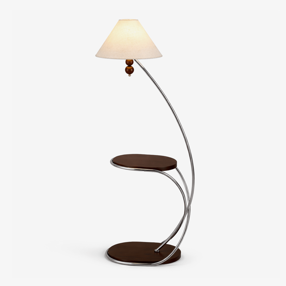 Aria Curved Shelf Floor Lamp with Fabric Shade