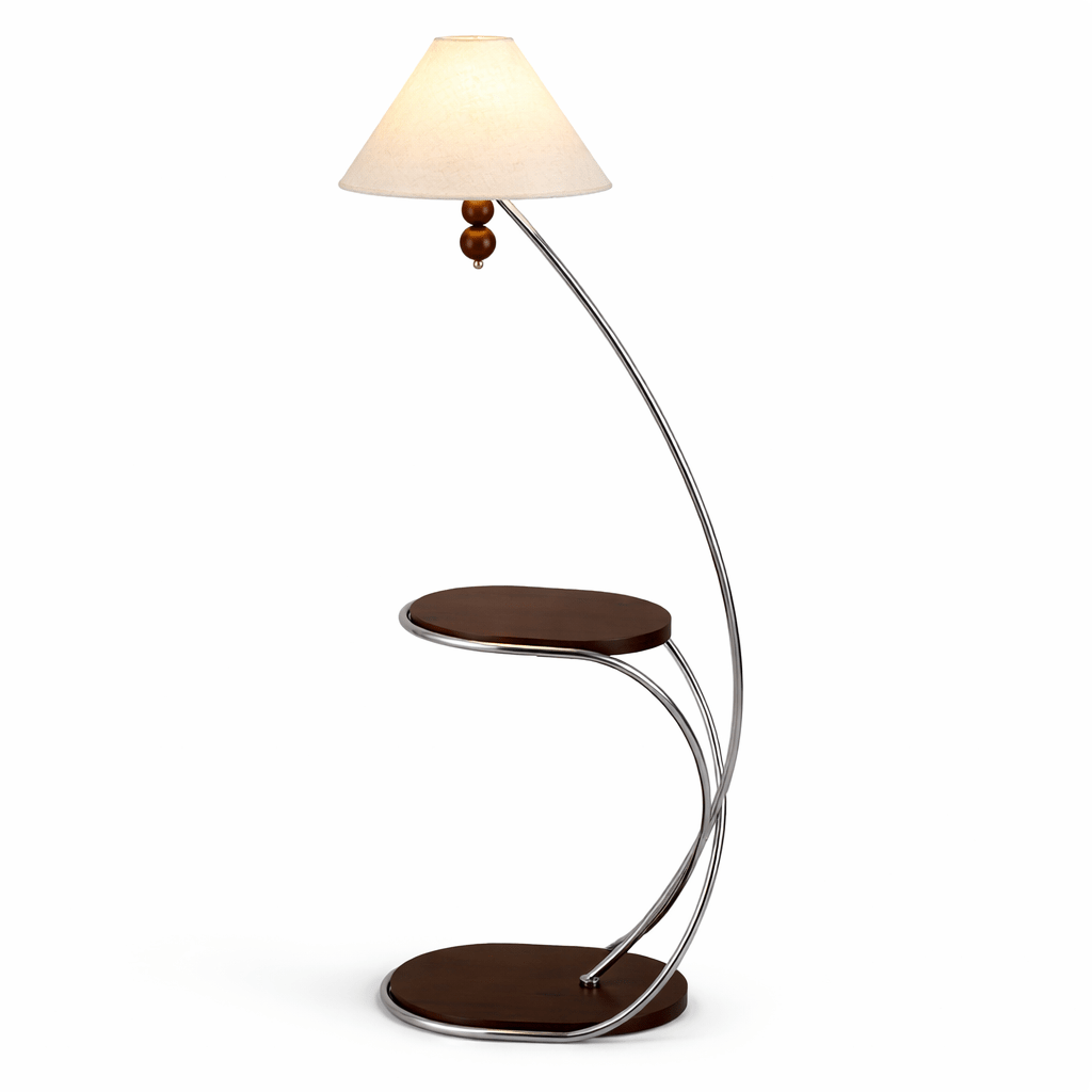 Aria Curved Shelf Floor Lamp with Fabric Shade