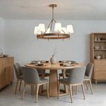 Arianna Leather & Brass Chandelier with Linen Shades, 6-Light