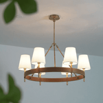Arianna Leather & Brass Chandelier with Linen Shades, 6-Light