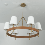 Arianna Leather & Brass Chandelier with Linen Shades, 6-Light