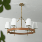 Arianna Leather & Brass Chandelier with Linen Shades, 6-Light