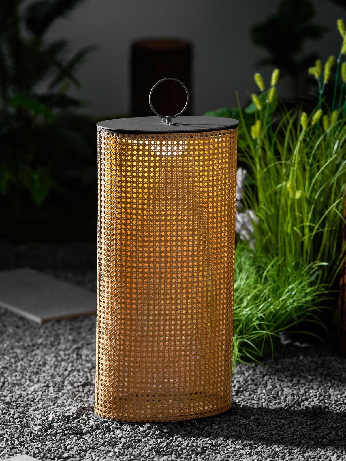 Arlette Solar Lantern Outdoor Lamp with Rattan Shade