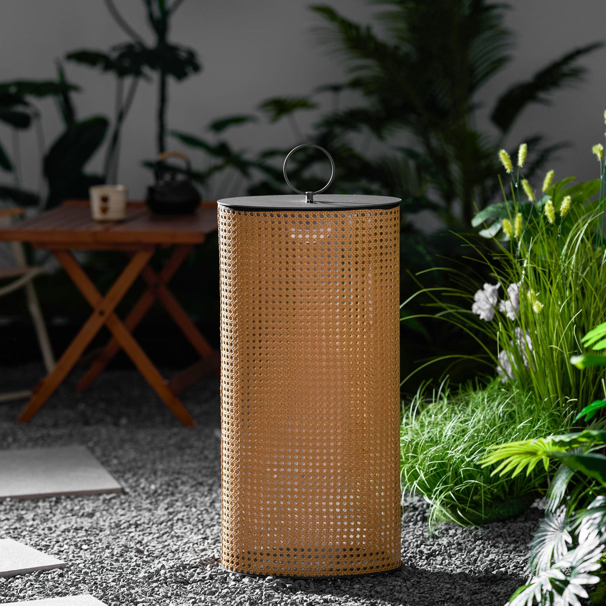 Arlette Solar Lantern Outdoor Lamp with Rattan Shade