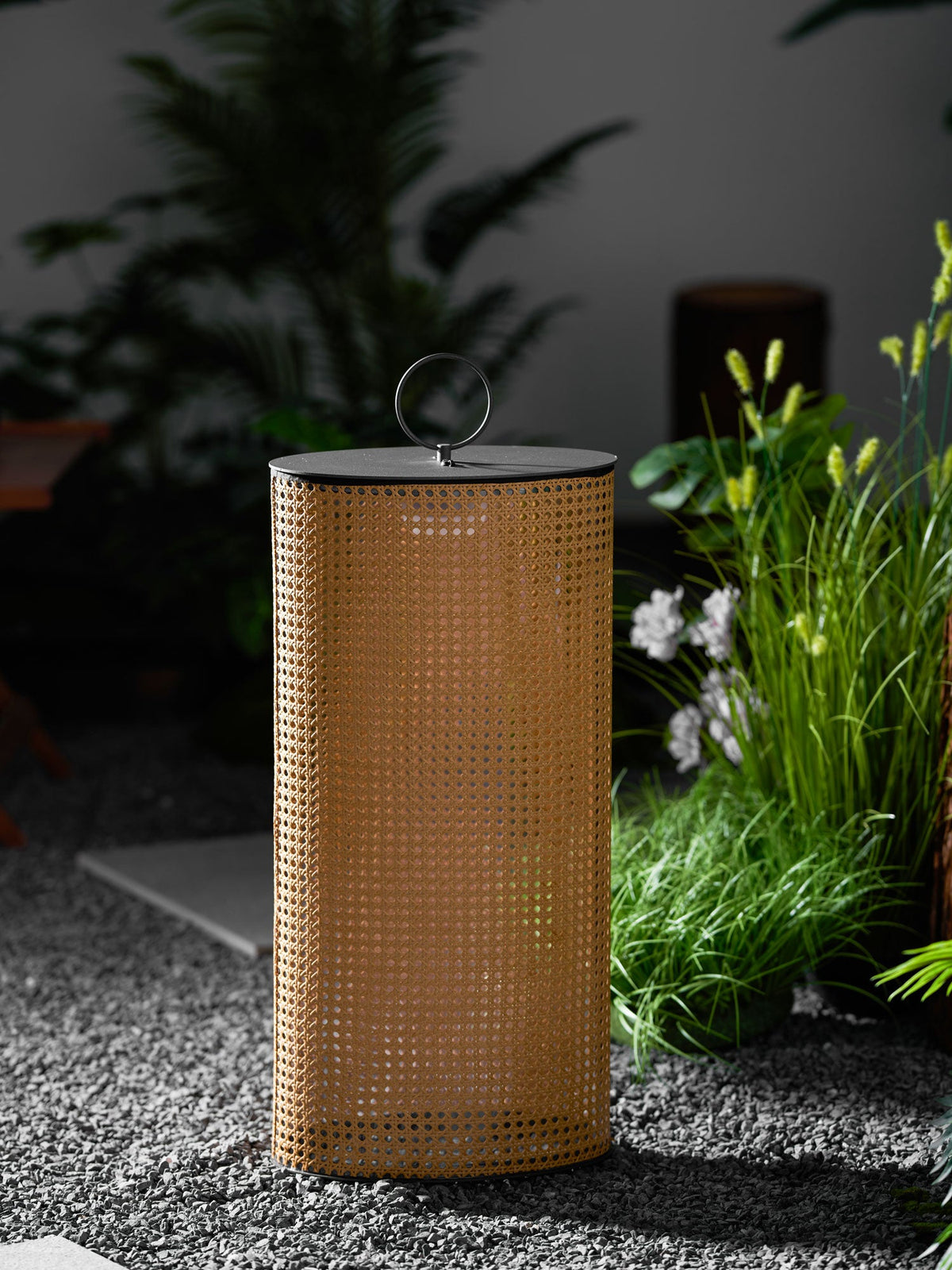 Arlette Solar Lantern Outdoor Lamp with Rattan Shade